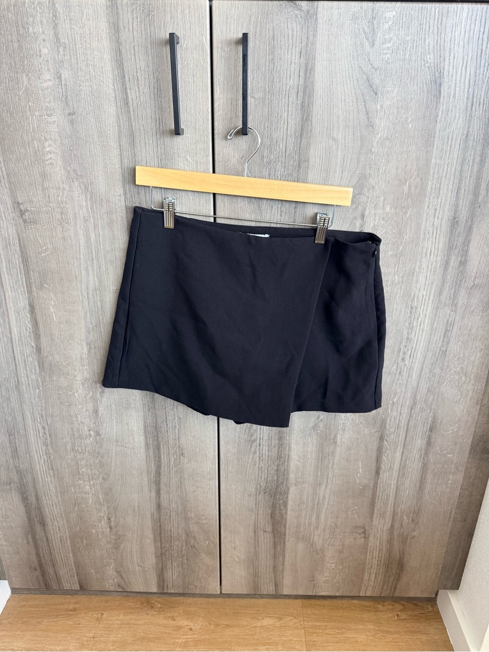 Francesca's Black Mini Skort with Asymmetric Overlay